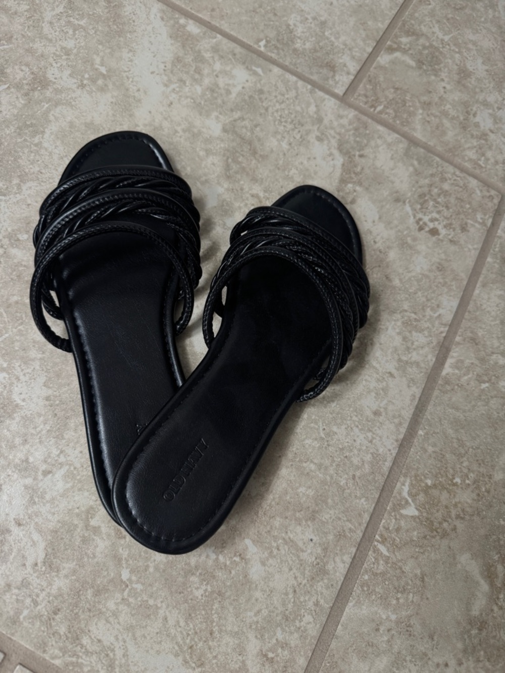 Old Navy Black Braided Strap Slide Sandals